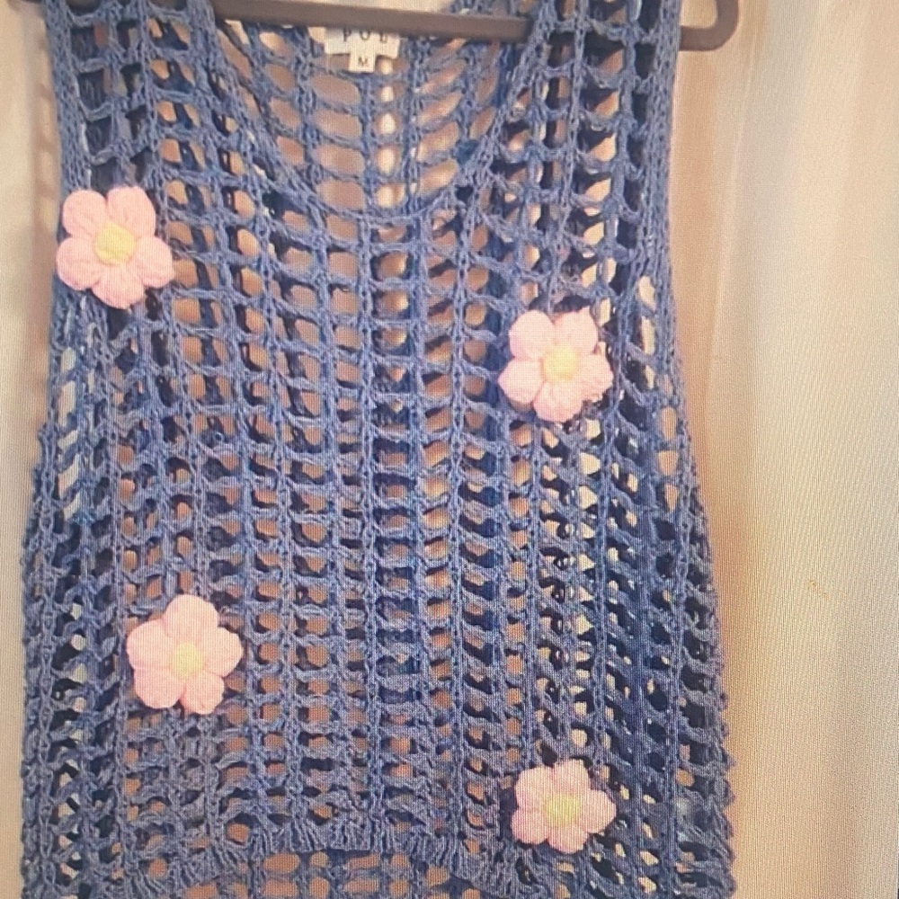 POL Blue Crochet Top with Pink
Accents